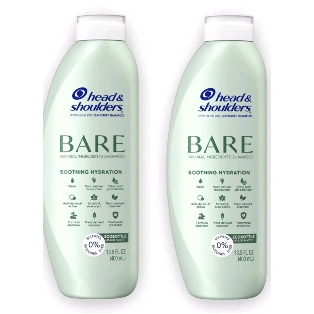 2 Pack Head and Shoulders BARE Soothing Hydration Shampoo 13.5 Oz/ea *Unscented